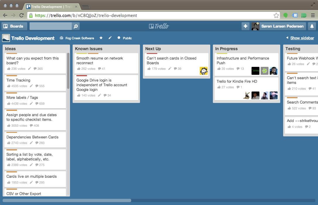 Showing a board in Trello.